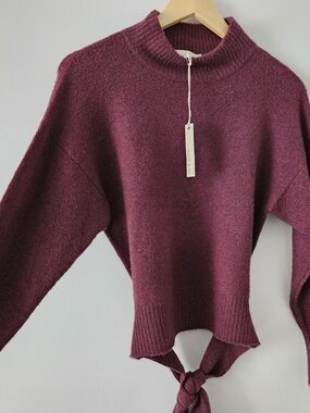 Tie-Hem Mock Neck Sweater in Deep Burgundy